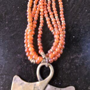 Antique 4-Strand Orange Carnelias Bead Necklace 16" with Taka Pendant